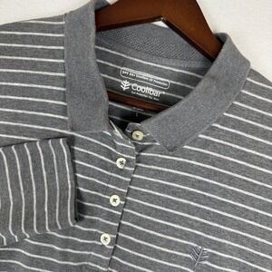 Coolibar Polo Shirt Womens Large Grey Stripe Long Sleeve UPF 50‎ Golf Casual
